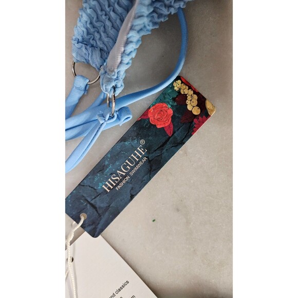NWT Hisaguhe Light Blue Two Piece Halter Women's Bikini Swim Suit Set Size M - Picture 5 of 6